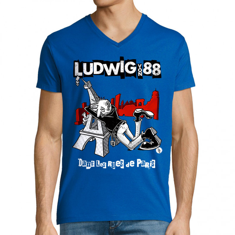 T-shirt homme col V bleu royal Dans les rues de Paris (Ludwig Von 88,Rock & Punk,Laul)