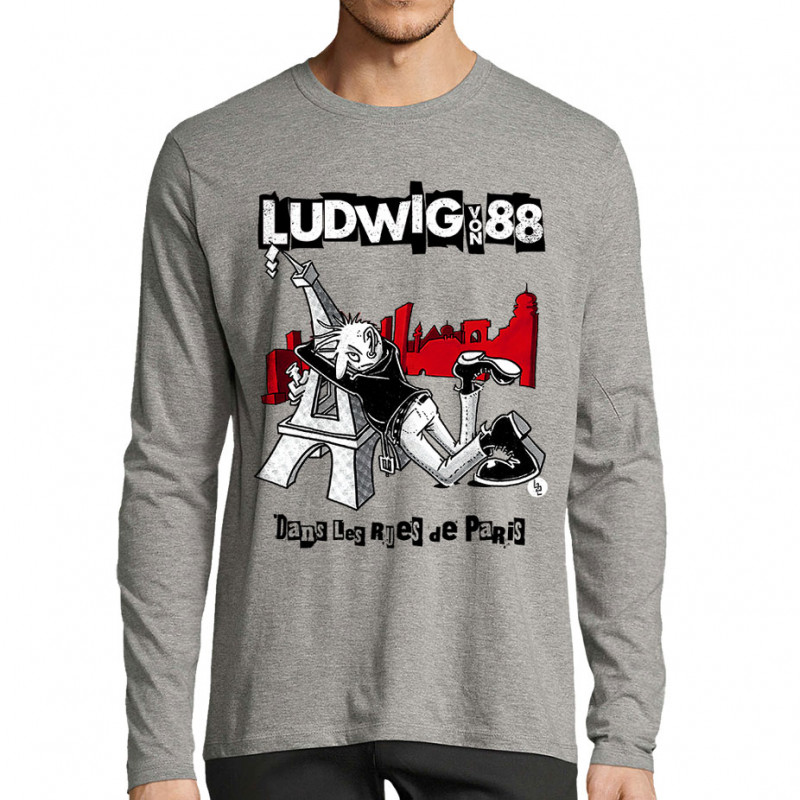 T-shirt homme manches longues gris chiné Dans les rues de Paris (Ludwig Von 88,Rock & Punk,Laul)
