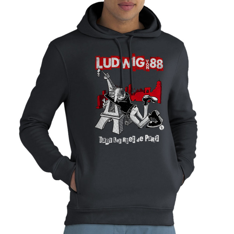 Sweat homme à capuche coton bio gris anthracite Dans les rues de Paris (Ludwig Von 88,Rock & Punk,Laul)