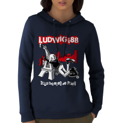 Sweat femme à capuche coton bio bleu marine Dans les rues de Paris (Ludwig Von 88,Rock & Punk,Laul)