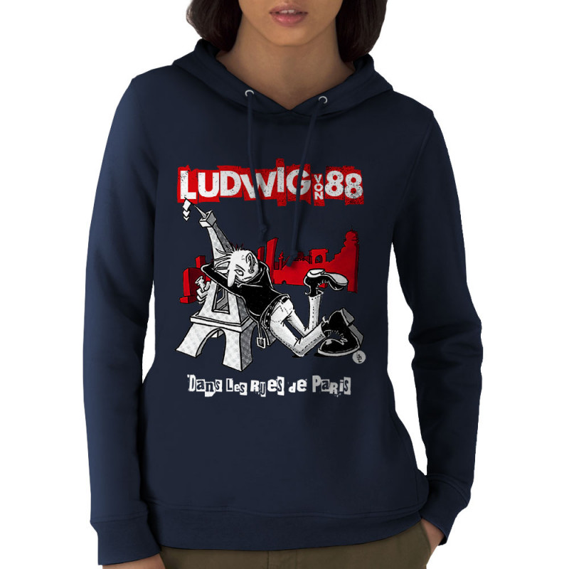 Sweat femme à capuche coton bio bleu marine Dans les rues de Paris (Ludwig Von 88,Rock & Punk,Laul)