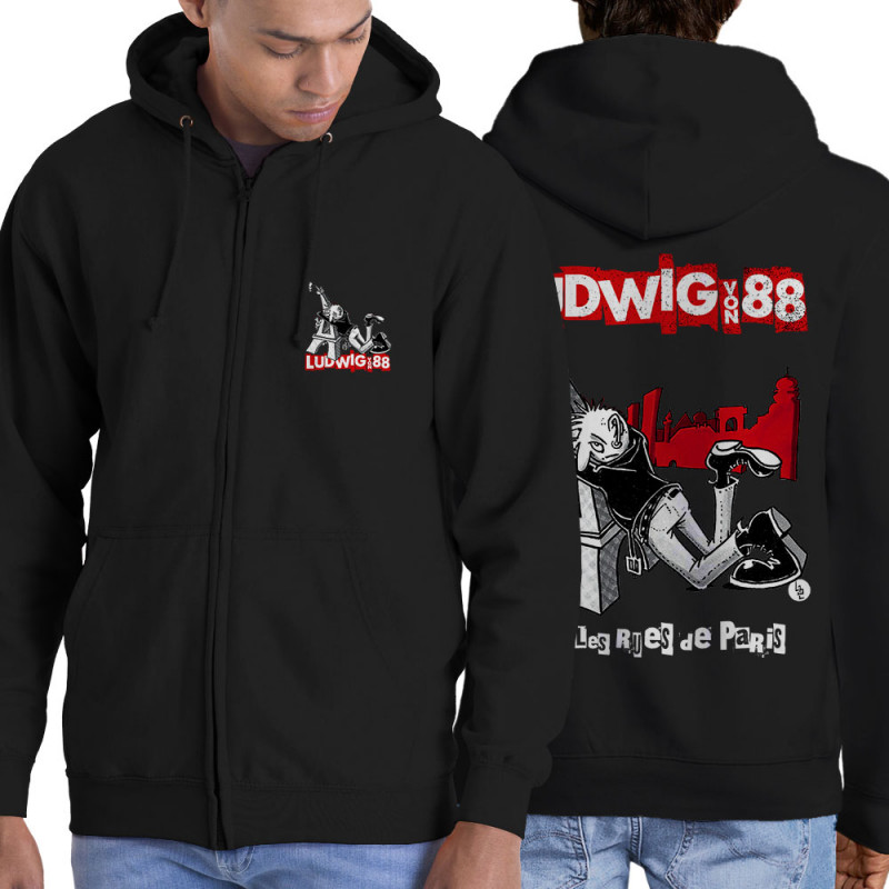 Sweat homme à capuche zippé noir Dans les rues de Paris (Ludwig Von 88,Rock & Punk,Laul)