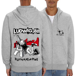 Sweat homme zippé à capuche coton bio gris chiné Dans les rues de Paris (Ludwig Von 88,Rock & Punk,Laul)