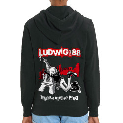 Sweat femme zippé à capuche coton bio noir Dans les rues de Paris (Ludwig Von 88,Rock & Punk,Laul)