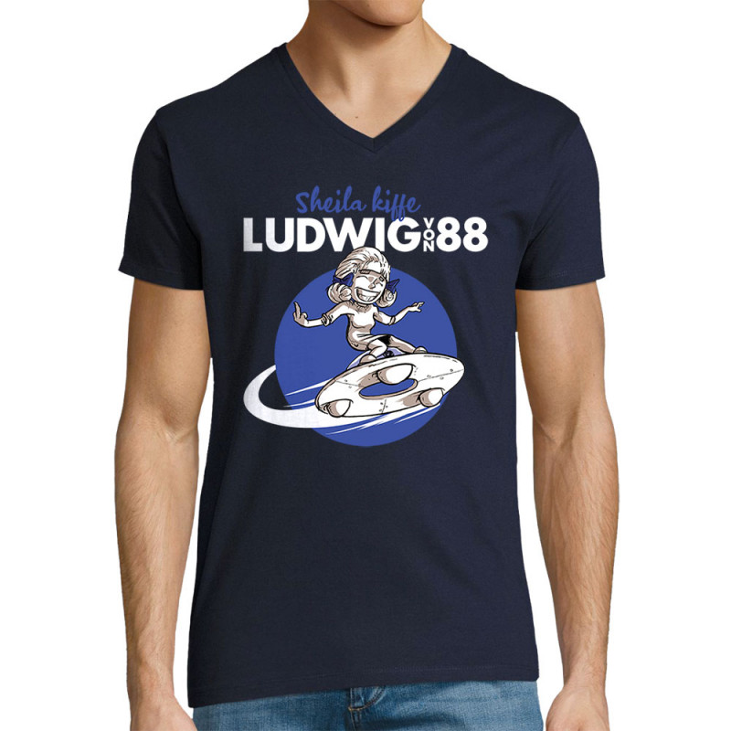 T-shirt homme col V bleu marine Sheila kiffe ludwig von 88 (Ludwig Von 88,Rock & Punk)