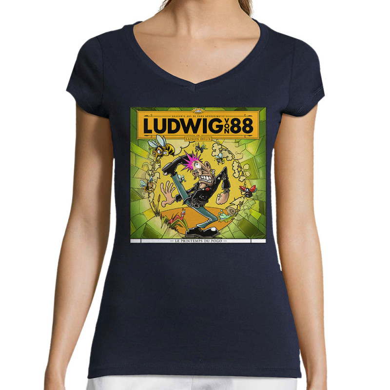 T-shirt femme col V bleu marine Le printemps du pogo (Ludwig Von 88,Rock & Punk,Laul)