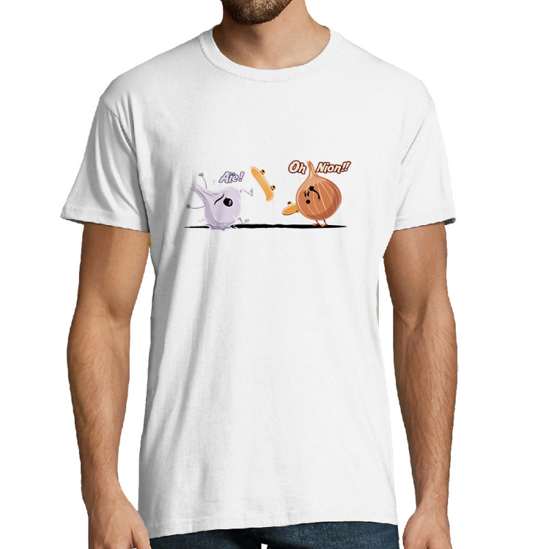 Tee-shirt homme blanc aïe oh nion (Skurg,Fruits & Légumes,Humour,Skate)