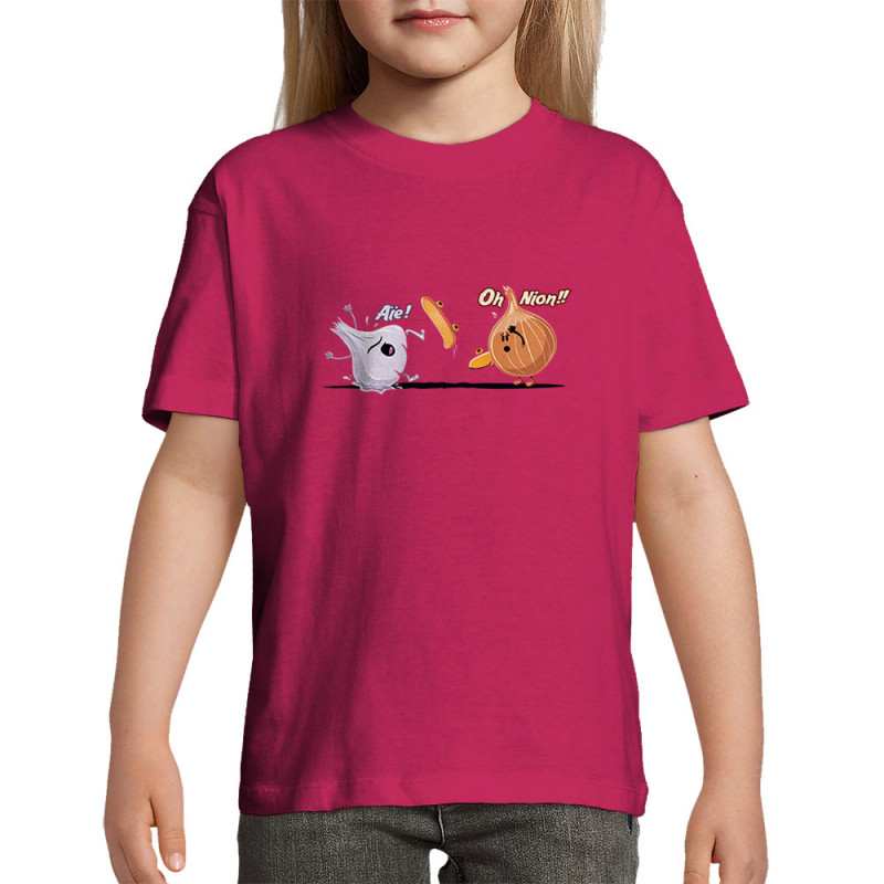 T-shirt enfant rose fushia aïe oh nion (Skurg,Fruits & Légumes,Humour,Skate)