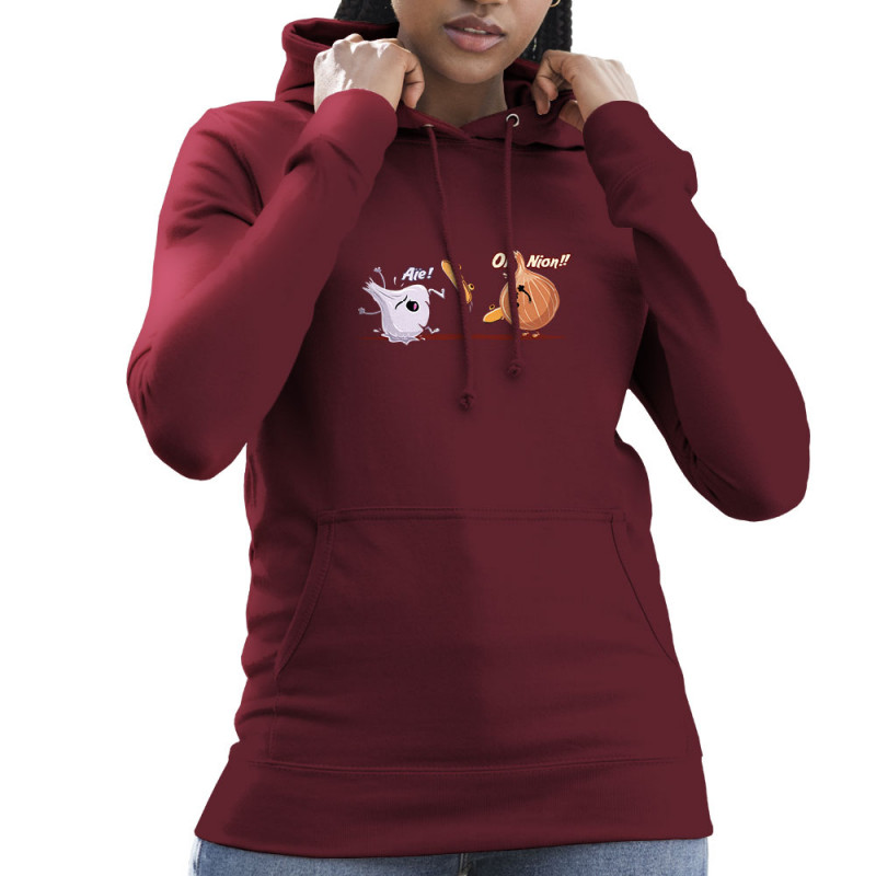 Sweat femme à capuche bordeaux aïe oh nion (Skurg,Fruits & Légumes,Humour,Skate)