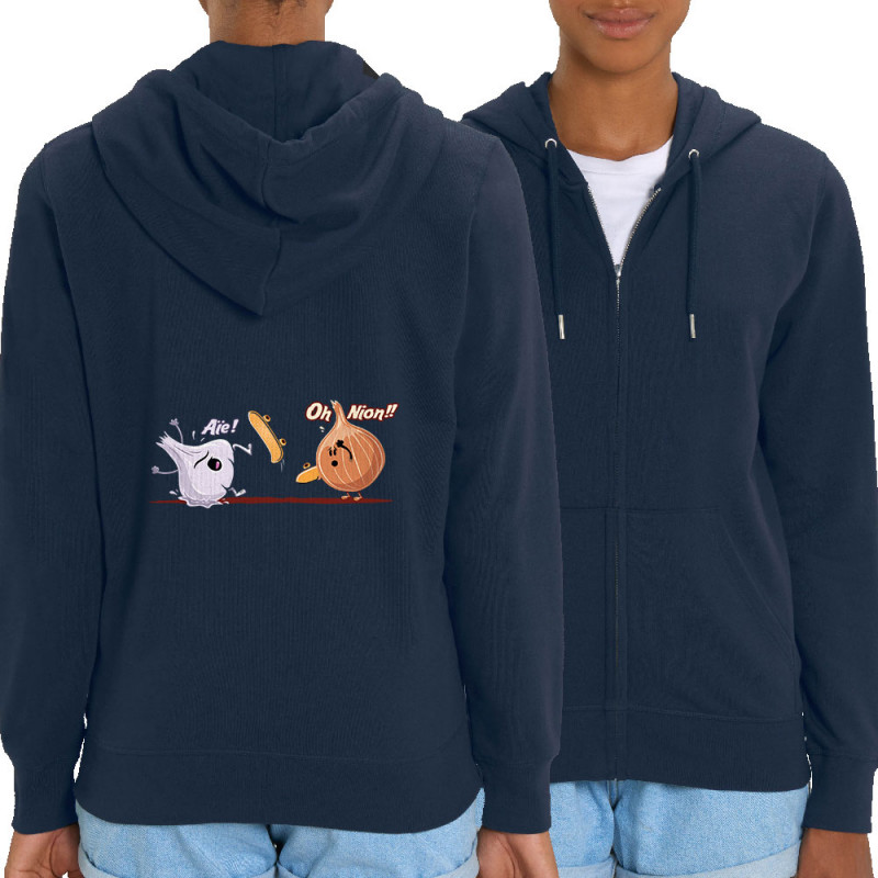 Sweat femme zippé à capuche coton bio bleu marine aïe oh nion (Skurg,Fruits & Légumes,Humour,Skate)
