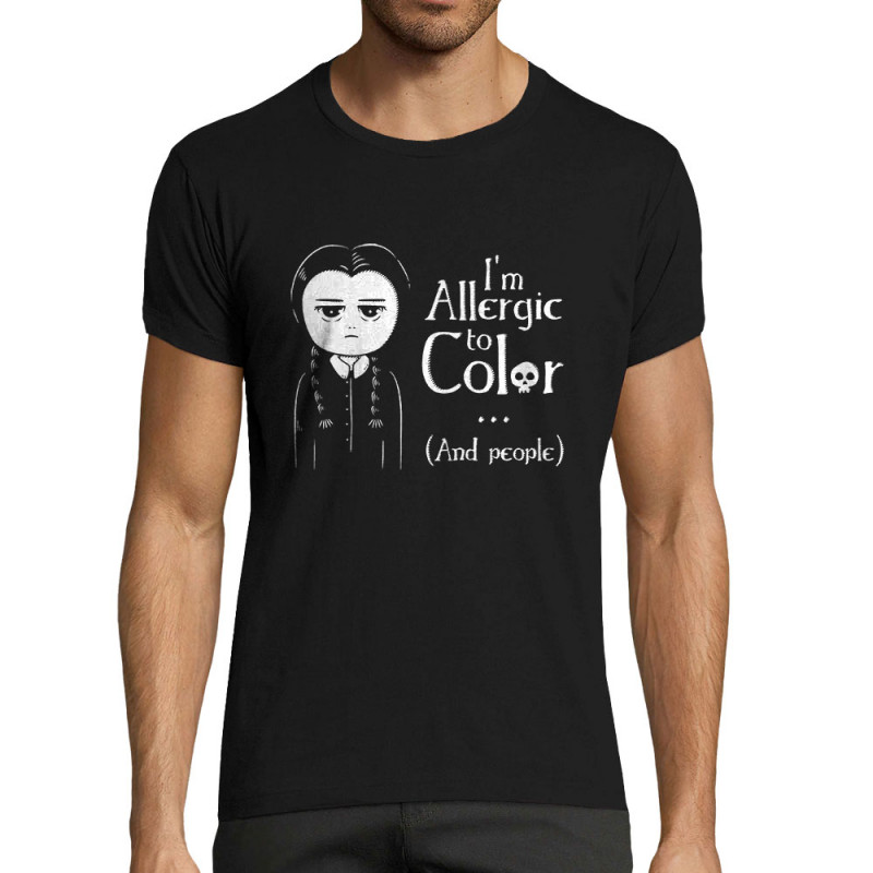 T-shirt homme fit noir Wednesday Adams allergic to color (Le Duc,Humour,Films/Séries)