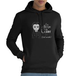 Sweat homme à capuche coton bio noir Wednesday Adams allergic to color (Le Duc,Humour,Films/Séries)