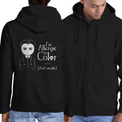 Sweat homme à capuche zippé noir Wednesday Adams allergic to color (Le Duc,Humour,Films/Séries)