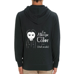 Sweat homme zippé à capuche coton bio noir Wednesday Adams allergic to color (Le Duc,Humour,Films/Séries)