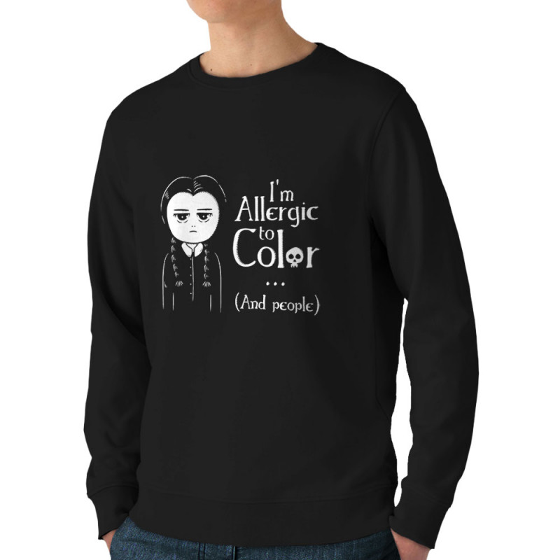 Sweat homme bio col rond noir Wednesday Adams allergic to color (Le Duc,Humour,Films/Séries)