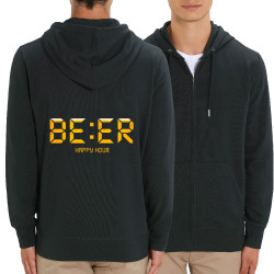 Sweat homme zippé à capuche coton bio noir BEER Happy Hour (Le Duc,Humour,Films/Séries)