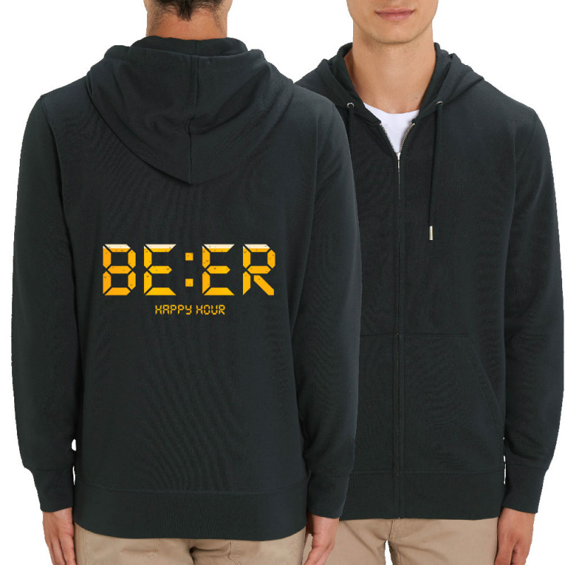 Sweat homme zippé à capuche coton bio noir BEER Happy Hour (Le Duc,Humour,Films/Séries)