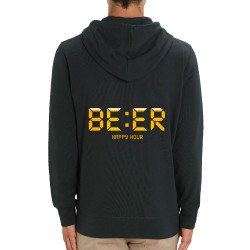 Sweat homme zippé à capuche coton bio noir BEER Happy Hour (Le Duc,Humour,Films/Séries)