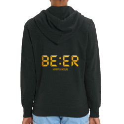 Sweat femme zippé à capuche coton bio noir BEER Happy Hour (Le Duc,Humour,Films/Séries)