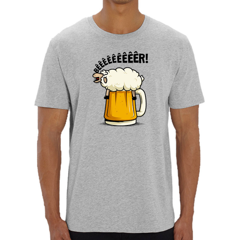 T-shirt homme coton bio gris chiné Beeeer mouton (Le Duc,Alcool,Animaux)