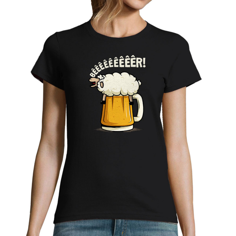 T-shirt femme noir Beeeer mouton (Le Duc,Alcool,Animaux)