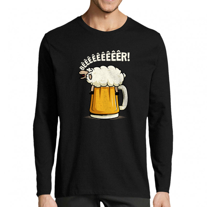 T-shirt homme manches longues noir Beeeer mouton (Le Duc,Alcool,Animaux)