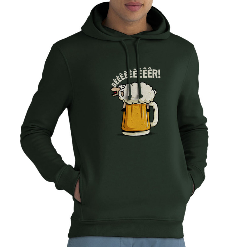 Sweat homme à capuche coton bio vert foncé Beeeer mouton (Le Duc,Alcool,Animaux)
