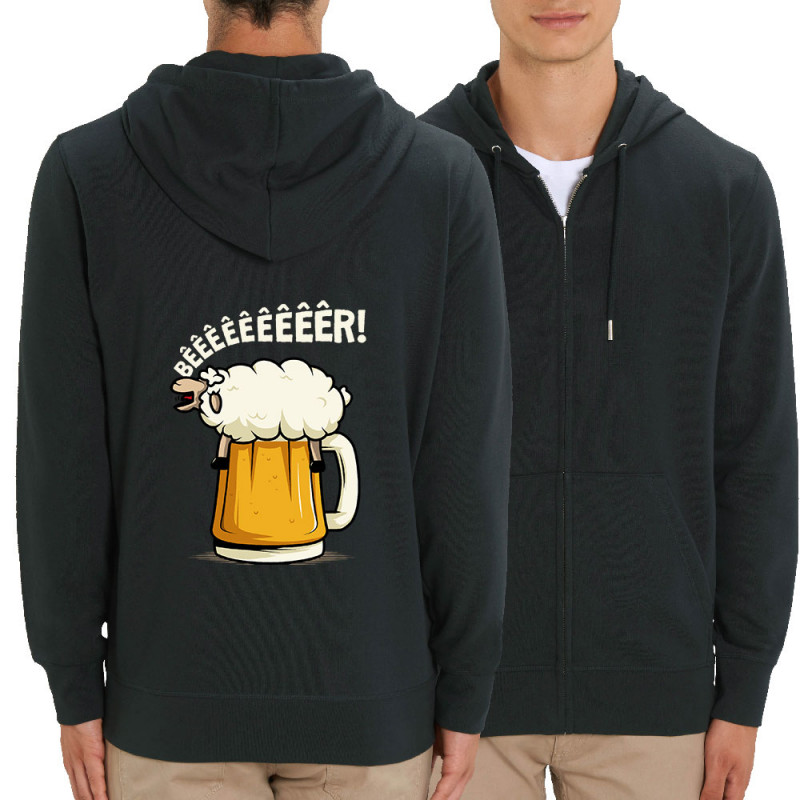 Sweat homme zippé à capuche coton bio noir Beeeer mouton (Le Duc,Alcool,Animaux)