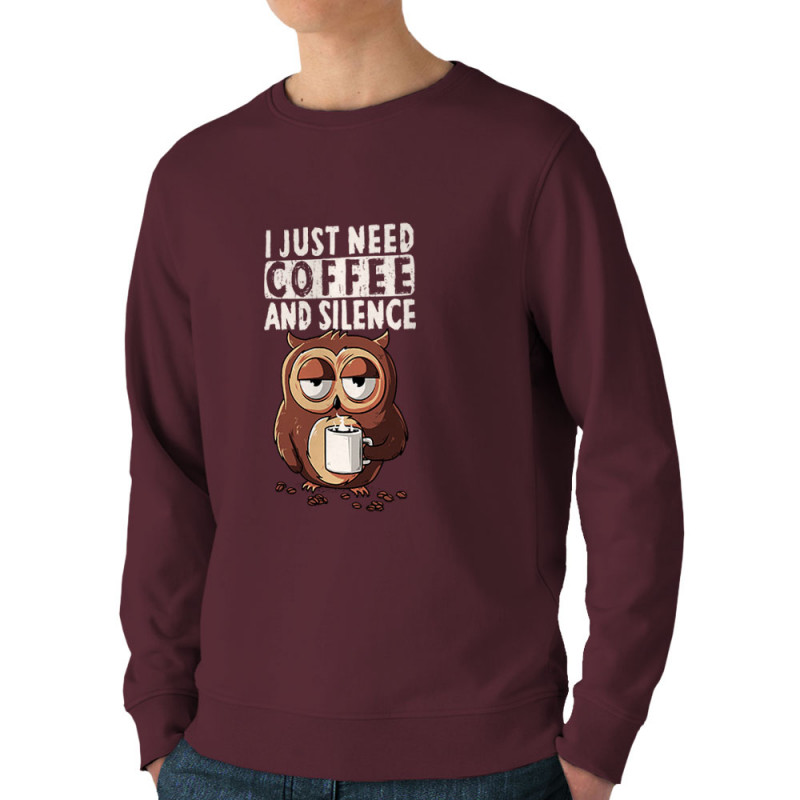 Sweat homme bio col rond bordeaux Just need coffee (Le Duc,Fruits & Légumes,Animaux)
