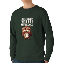 Sweat homme bio col rond vert foncé Just need coffee (Le Duc,Fruits & Légumes,Animaux)