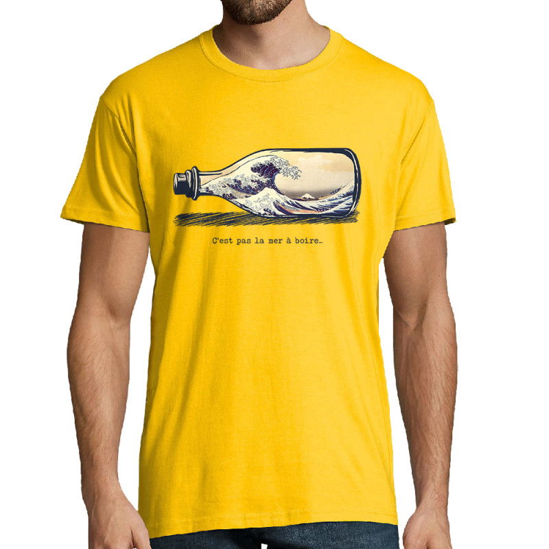 Tee-shirt homme jaune Pas la mer à boire Hokusaï (Gondrax,Hokusaï,Musée)