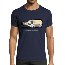 T-shirt homme fit bleu marine Pas la mer à boire Hokusaï (Gondrax,Hokusaï,Musée)