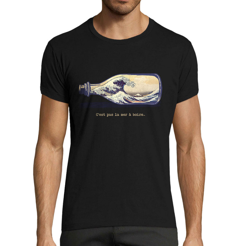 T-shirt homme fit noir Pas la mer à boire Hokusaï (Gondrax,Hokusaï,Musée)