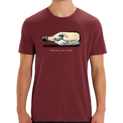 T-shirt homme coton bio bordeaux Pas la mer à boire Hokusaï (Gondrax,Hokusaï,Musée)
