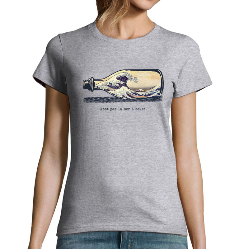 T-shirt femme gris chiné Pas la mer à boire Hokusaï (Gondrax,Hokusaï,Musée)