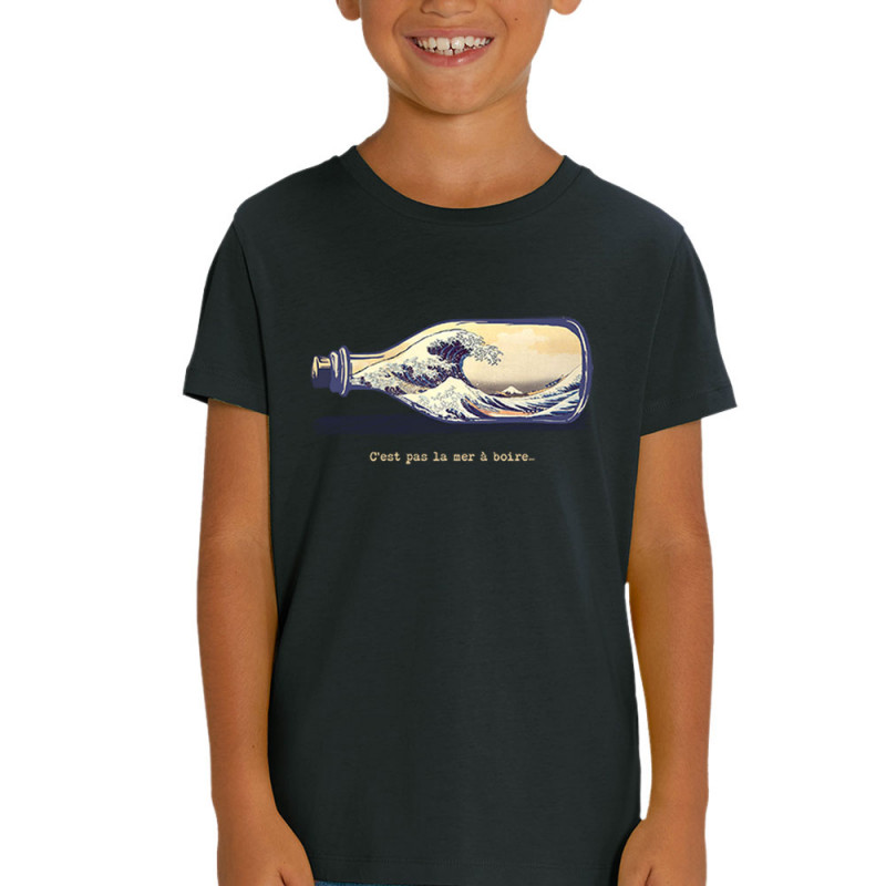 T-shirt enfant coton bio noir Pas la mer à boire Hokusaï (Gondrax,Hokusaï,Musée)
