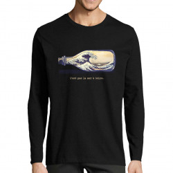 T-shirt homme manches longues noir Pas la mer à boire Hokusaï (Gondrax,Hokusaï,Musée)