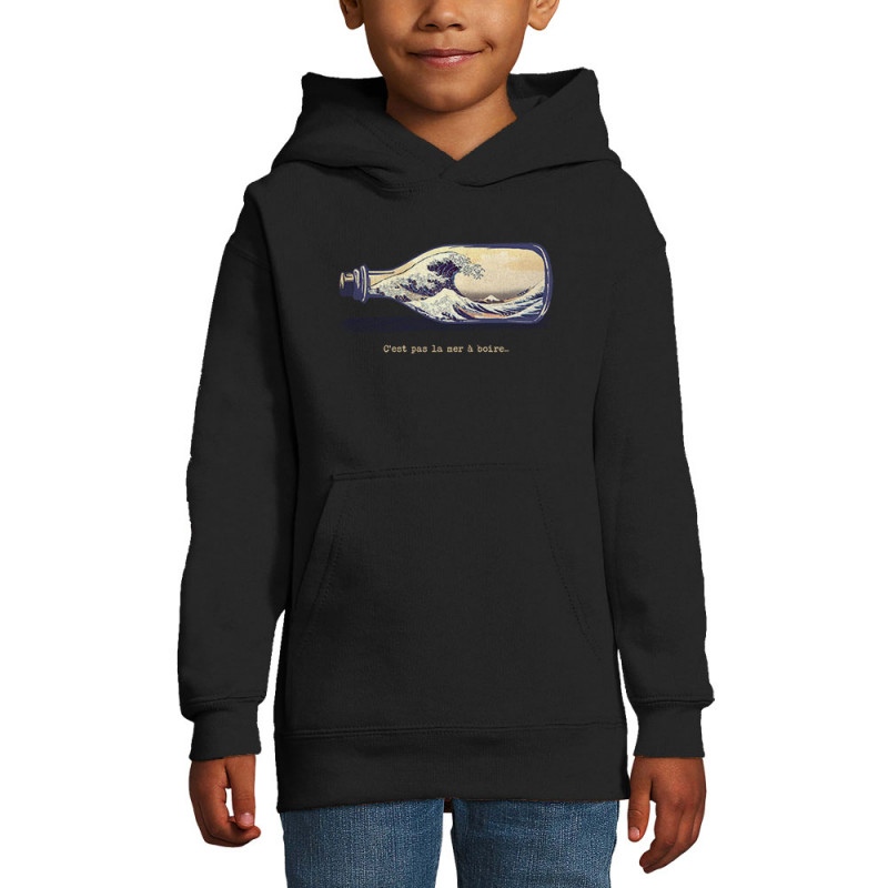 Sweat enfant à capuche noir Pas la mer à boire Hokusaï (Gondrax,Hokusaï,Musée)