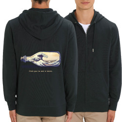 Sweat homme zippé à capuche coton bio noir Pas la mer à boire Hokusaï (Gondrax,Hokusaï,Musée)
