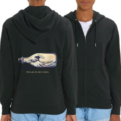 Sweat femme zippé à capuche coton bio noir Pas la mer à boire Hokusaï (Gondrax,Hokusaï,Musée)