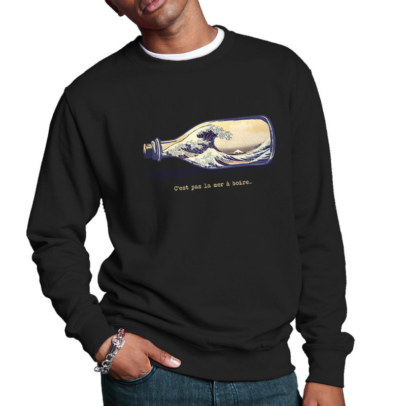 Sweat homme col rond noir Pas la mer à boire Hokusaï (Gondrax,Hokusaï,Musée)
