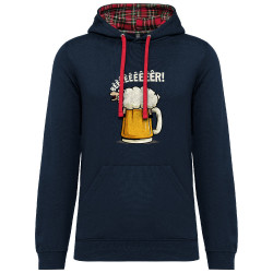 Sweat capuche à motifs unisexe bleu marine et rouge tartan Beeeer mouton (Le Duc,Alcool,Animaux)