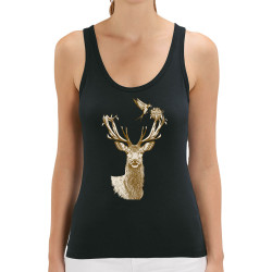 Débardeur femme coton bio noir Cerf Oiseaux Squatters (Gondrax,Animaux)
