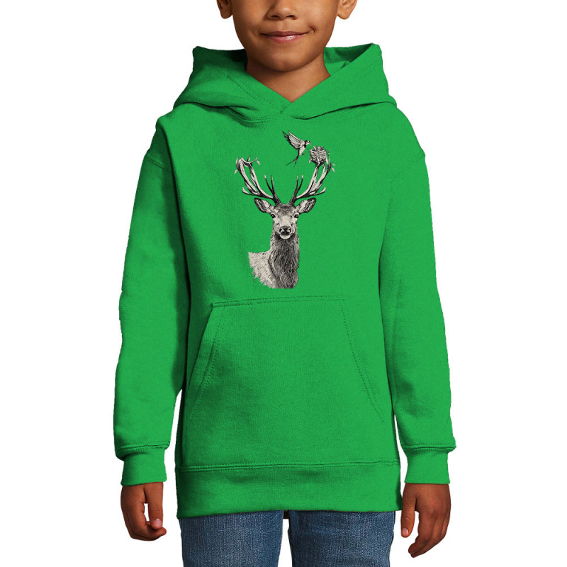Sweat enfant à capuche vert prairie Cerf Oiseaux Squatters (Gondrax,Animaux)