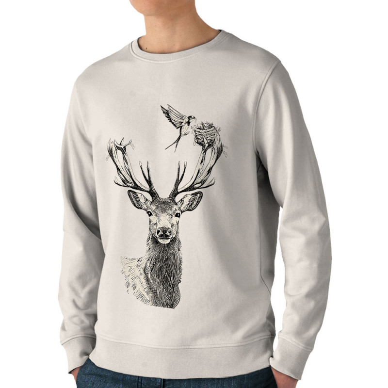Sweat homme bio col rond naturel Cerf Oiseaux Squatters (Gondrax,Animaux)