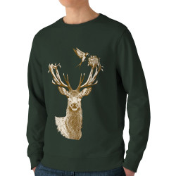 Sweat homme bio col rond vert foncé Cerf Oiseaux Squatters (Gondrax,Animaux)