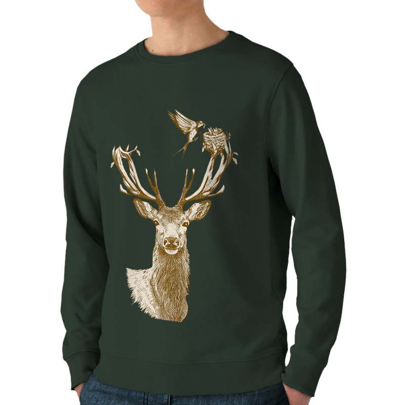 Sweat homme bio col rond vert foncé Cerf Oiseaux Squatters (Gondrax,Animaux)
