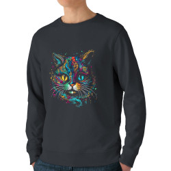 Sweat homme bio col rond gris anthracite Cheshire Cat (Animaux,Chats)