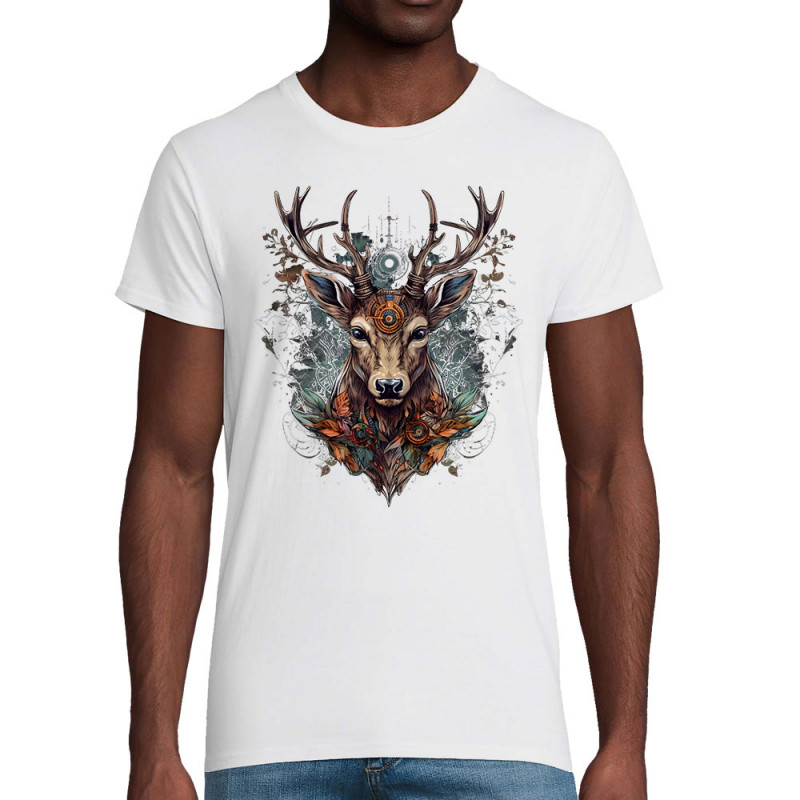 T-shirt homme coton bio blanc Psyche Deer (Animaux)