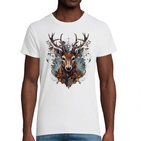 T-shirt homme coton bio blanc Psyche Deer (Animaux)